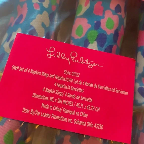 Lilly Pulitzer 4 Napkins & Gold Bamboo Rings Easter Hostess Gift NWT